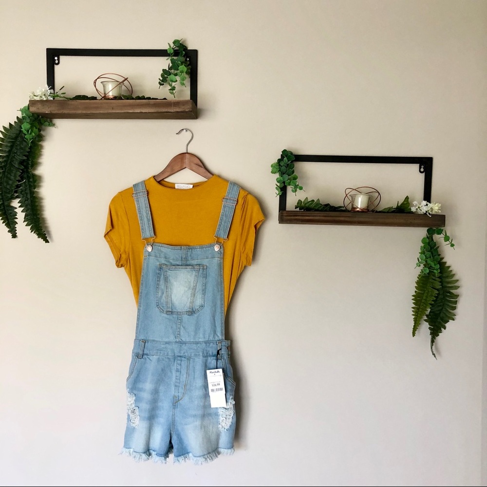 New distressed jean shorts overalls